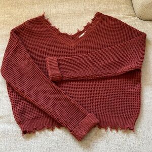 MOON & MADISON burnt red off the shoulder cropped sweater